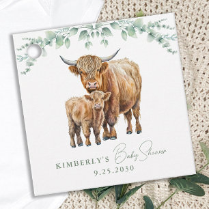 Étiquettes Cadeau Highland Cow Boho Baby shower vert Sage