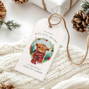 Étiquettes-cadeau Highland Cow Festive Animal de ferme Joyeux Noël