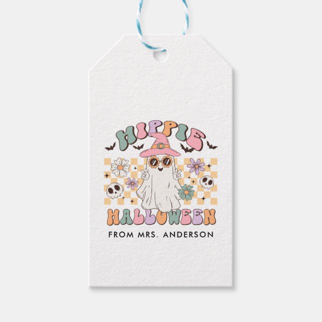 Étiquettes-cadeau Hippie Halloween Super Retro (Devant)