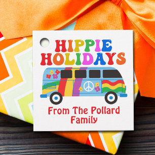 Étiquettes Cadeau Hippie Holidays Cute Retro les années 70 Van Custo