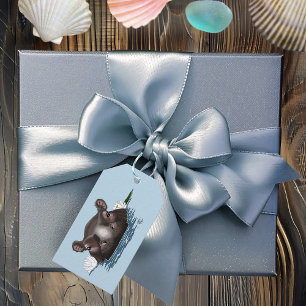 Étiquettes-cadeau Hippopotame Lotus Blanc Bleu