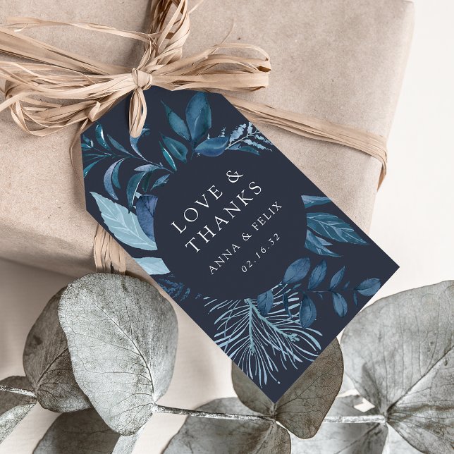 Étiquettes-cadeau Hiver Azure | Blue Botanical Wedding Favor (Créateur téléchargé)