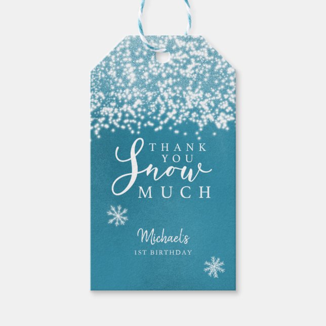 Étiquettes-cadeau Hiver Bleu Anniversaire Merci Neige beaucoup (Devant)