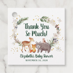 Étiquettes Cadeau Hiver Bois Animaux Baby shower Merci