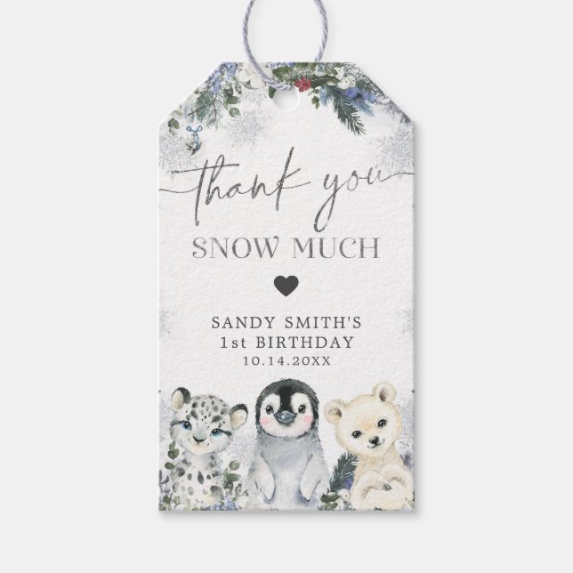 Étiquettes-cadeau Hiver de l'Arctique Anniversaire Merci (Devant)