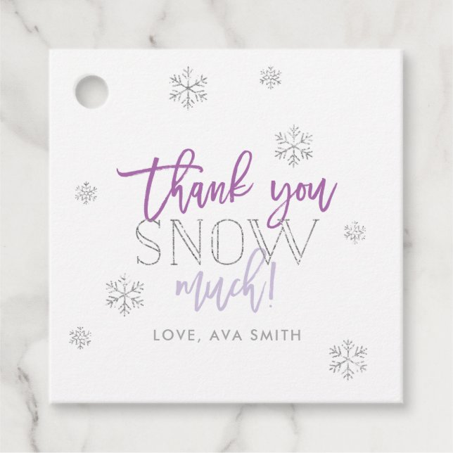Étiquettes Cadeau Hiver Merveilles Merci neige beaucoup violet (Devant)