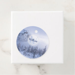 Étiquettes Cadeau Hiver merveilleux brouillard épinette forêt neige