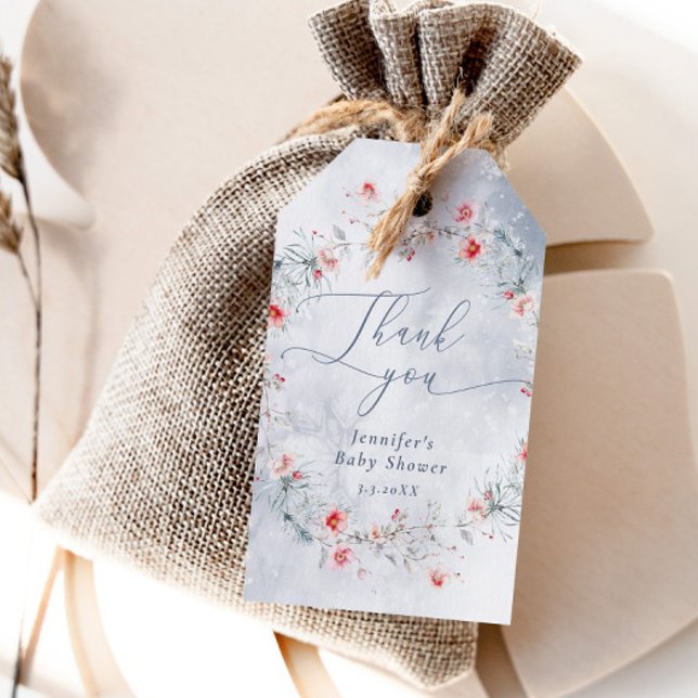 Étiquettes-cadeau Hiver neige bleu poussiéreux Merci de couronne (Créateur téléchargé)