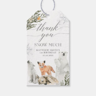Étiquettes-cadeau Hiver Onederland Bois Merci animal