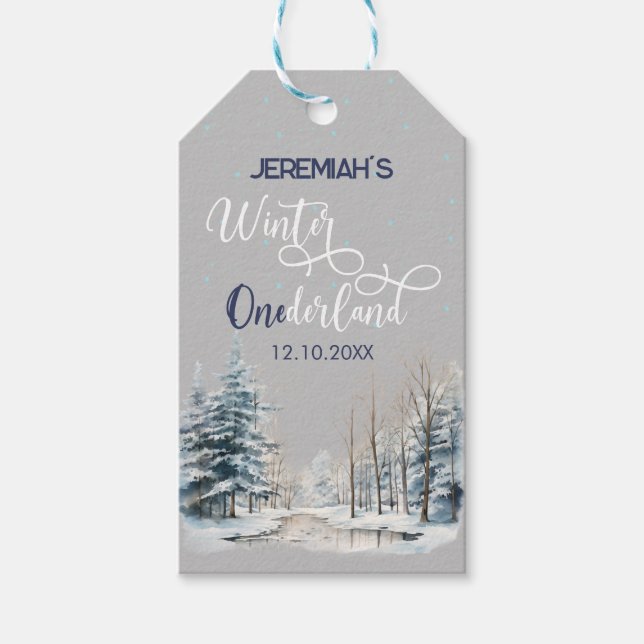 Étiquettes-cadeau Hiver Onederland Noël 1er anniversaire garçon (Devant)