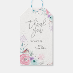 Étiquettes-cadeau Hiver ONEderland Parties scintillant d'argent rose