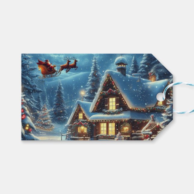 Étiquettes-cadeau Hiver/Père Noël/Noël/Neige (Devant (Horizontal))