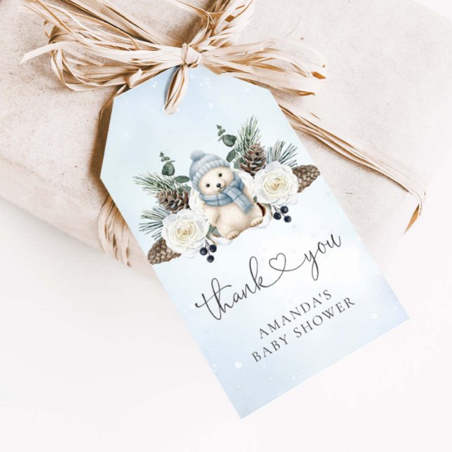 Étiquettes-cadeau Hiver Polar Teddy Bear Baby shower garçon (Créateur téléchargé)