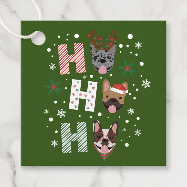 Étiquettes Cadeau Ho Ho Ho French Bulldog Joyeux Noël (Devant)