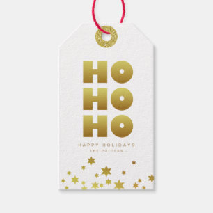 Étiquettes-cadeau Ho Ho Ho Fun Christmas White & Gold Mini