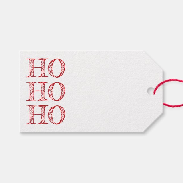 Étiquettes-cadeau Ho Ho Ho rouge vierge blanc Noël manuscrit (Devant (Horizontal))