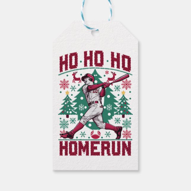 Étiquettes-cadeau Ho Ho Homerun Baseball Laid Christmas Sweat (Dos)