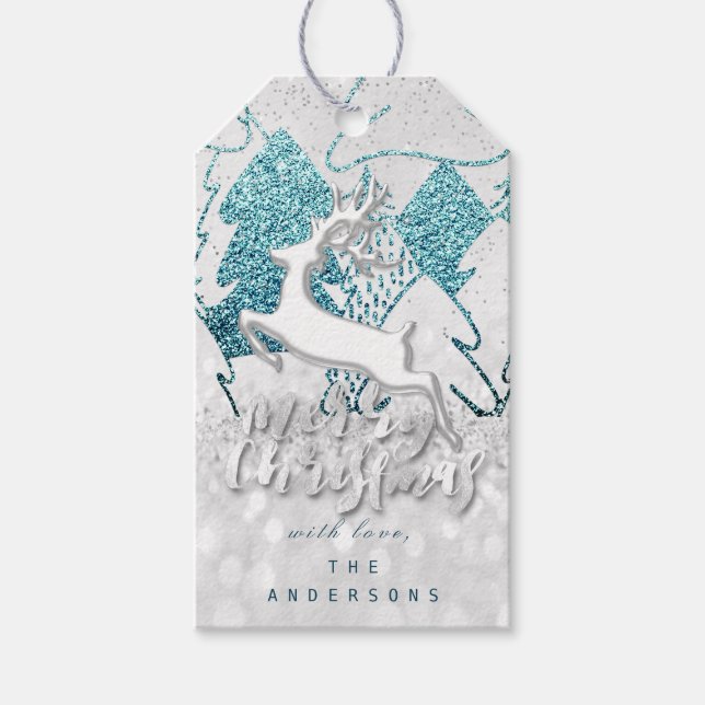 Étiquettes-cadeau Holiday Blue Spark Hearts Christmas Reindeer Grey (Devant)