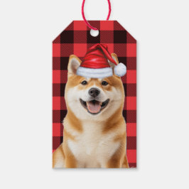 Étiquettes-cadeau Holiday Buffalo Plaid Akita Dog Christmas