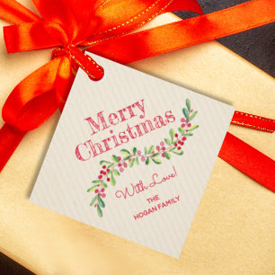 Étiquettes Cadeau Holly Berries sur Ivory Christmas Holiday Diamond