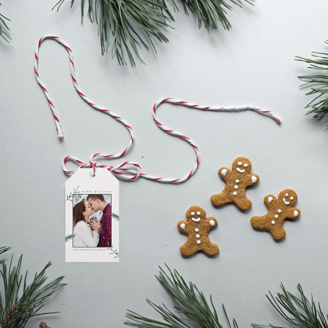 Étiquettes-cadeau Holly Branches Photo Noël (Créateur téléchargé)