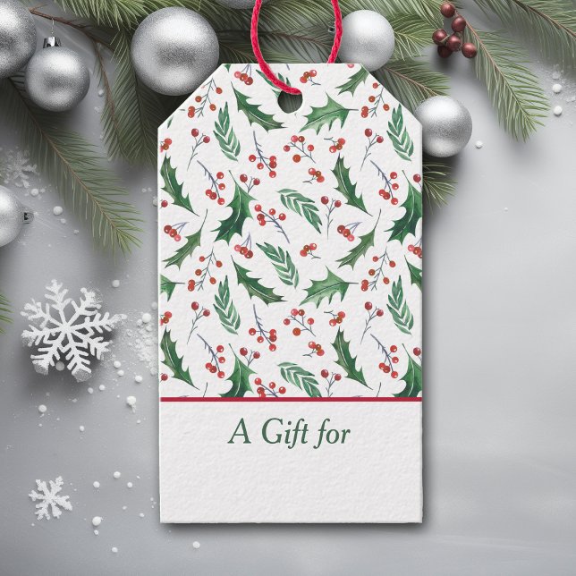 Étiquettes-cadeau Holly et Red Berry Motif de vacances (Créateur téléchargé)
