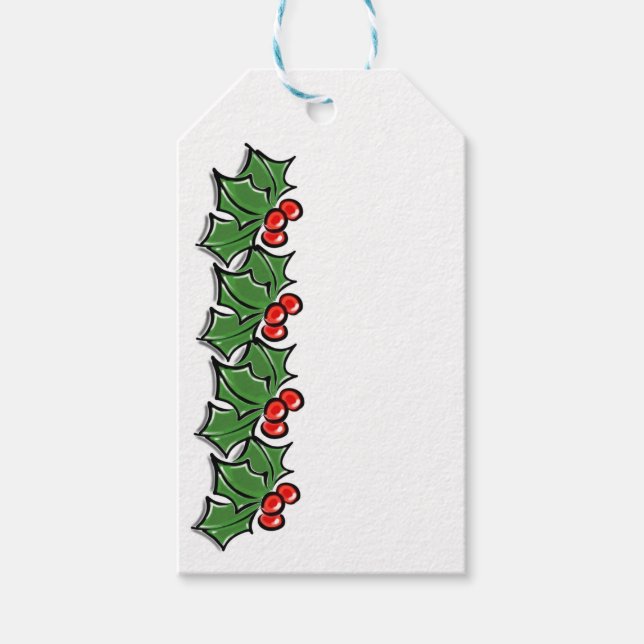 Étiquettes-cadeau Holly Feuilles, Holly Berries, couronne de Noël (Devant)