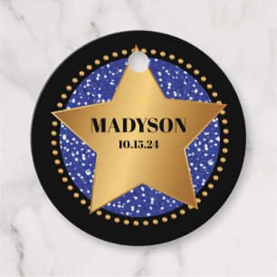 Étiquettes Cadeau HOLLYWOOD STAR Blue Sparkle Anniversaire fête cade