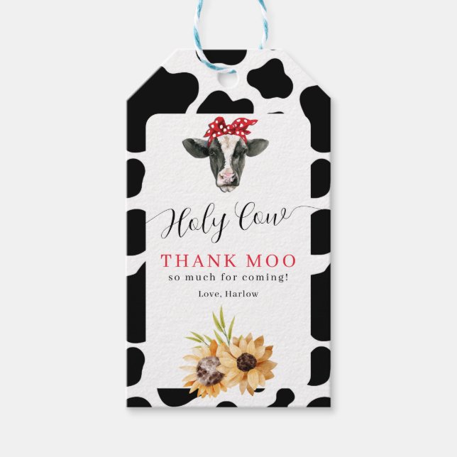 Étiquettes-cadeau Holy Cow Thank Moo Sunflower Anniversaire (Devant)