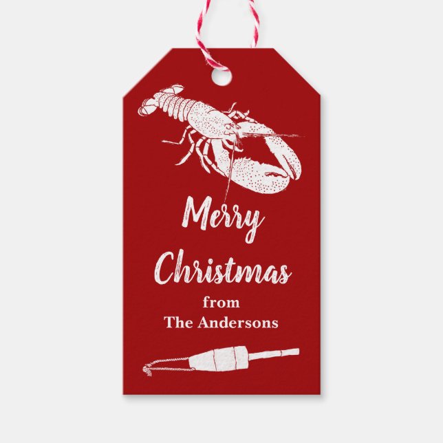 Étiquettes-cadeau Homard nautique Noël personnalisé (Devant)