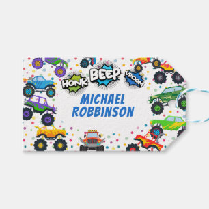Étiquettes-cadeau Honer beep vroom monstre camions garçon anniversai