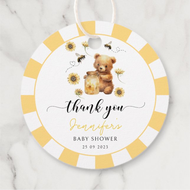 Étiquettes Cadeau Honey bumble bee boy baby shower merci (Dos)