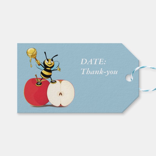 Étiquettes-cadeau Honeybee Apple Rosh HaShana (Devant (Horizontal))