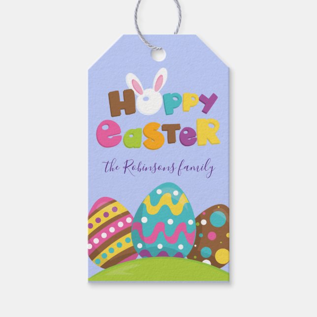 Étiquettes-cadeau Hoppy OEufs de Pâques Rabbit Funny Nom personnalis (Devant)