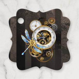 Étiquettes Cadeau Horloge à vapeur avec libellule mécanique