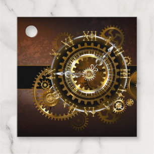 Étiquettes Cadeau Horloge Steampunk avec des engrenages anciens