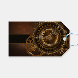 Étiquettes-cadeau Horloge Steampunk avec des engrenages anciens