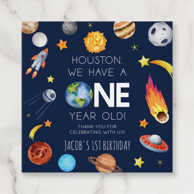 Étiquettes Cadeau Houston Nous avons un an 1er anniversaire fête (Devant)