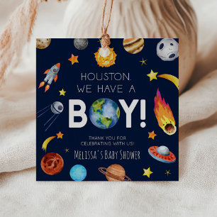 Étiquettes Cadeau Houston Nous Avons Un Baby shower Boy Space Galaxy