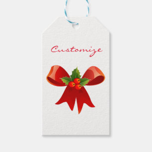 Étiquettes-cadeau Houx rouge Thunder_Cove de ruban