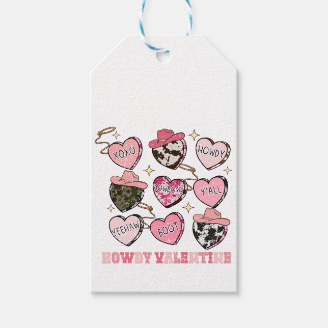 Étiquettes-cadeau Howdy Valentine Heart Cowhide Western (Devant)
