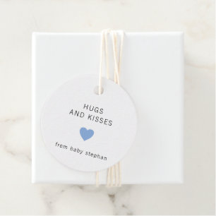 Étiquettes Cadeau Hugs et baisers Baby shower moderne Blue Boy