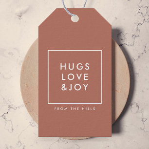 Étiquettes-cadeau Hugs Love et Joy   Terracotta Burnt Orange Modern