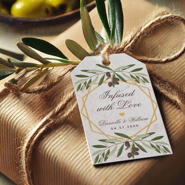 Étiquettes-cadeau Huile d'olive infusée d'amour Foliage mariage Fave (Créateur téléchargé)