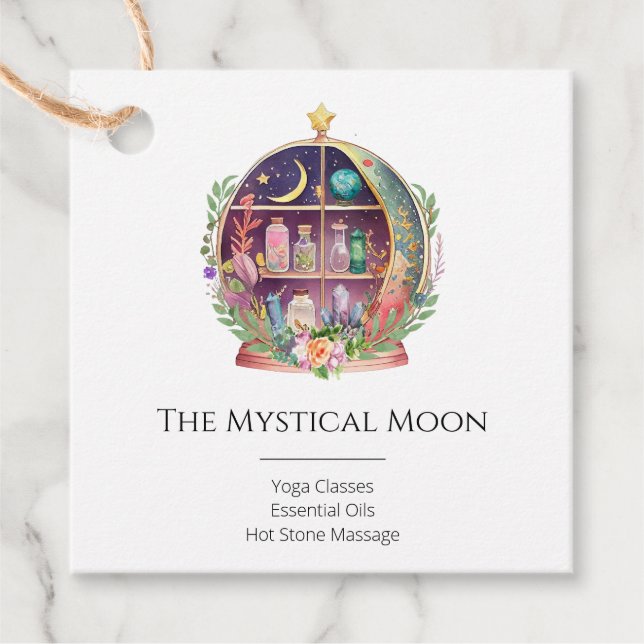 Étiquettes Cadeau Huiles Magiques Essentielles Apothécaire Yoga Crys (Devant)