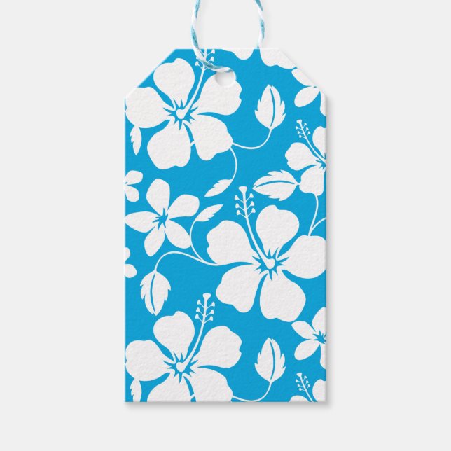 ÉTIQUETTES-CADEAU HULA HAÏIENNE (HIBISCUS) BLEU (Devant)