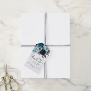 Étiquettes-cadeau Humeur Bohème Fleurs sarcelle Cadre argenté Merc
