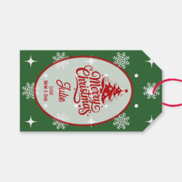 Étiquettes-cadeau Hunter Green Snowflakes Christmas