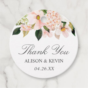 Étiquettes Cadeau Hydrangea Aquarelle Fleurs Rose Tendres Remercieme