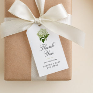 Étiquettes-cadeau Hydrangea Blanche Verte Élégante Baby Shower